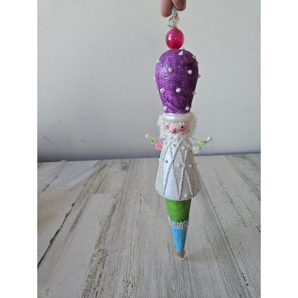 Soldier Santa unique pastel purple glitter ornament large‎ beaded